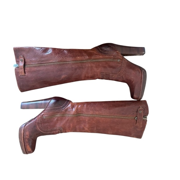 Frye - Donna Snap Tall Heeled Brown Leather Y2K Vintage Riding Boots Sz 7.5 - Picture 5 of 9